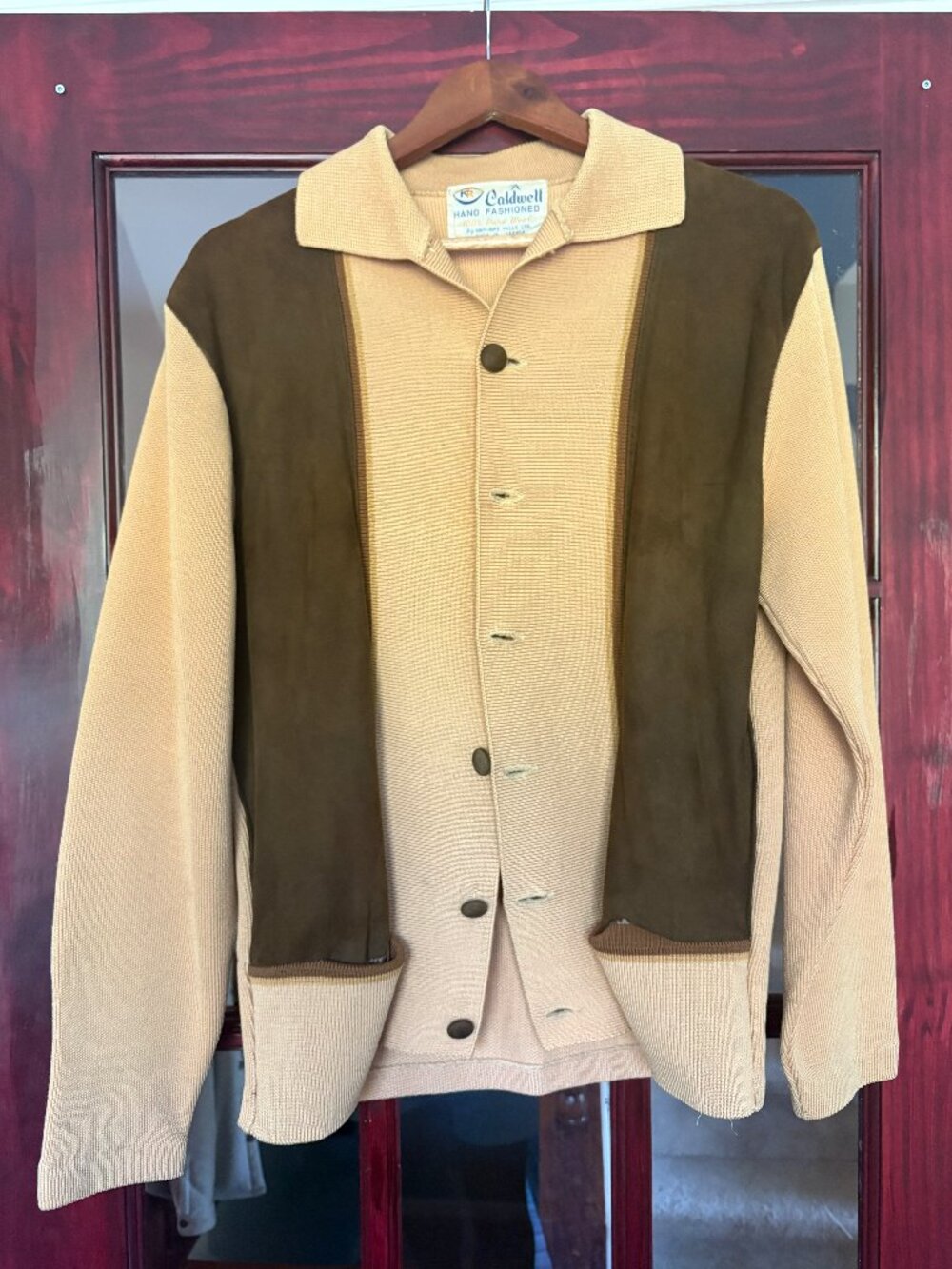 Vintage 50s 60s Wool Suede Cardigan Sweater A. Caldwell Rockabilly Grandpacore